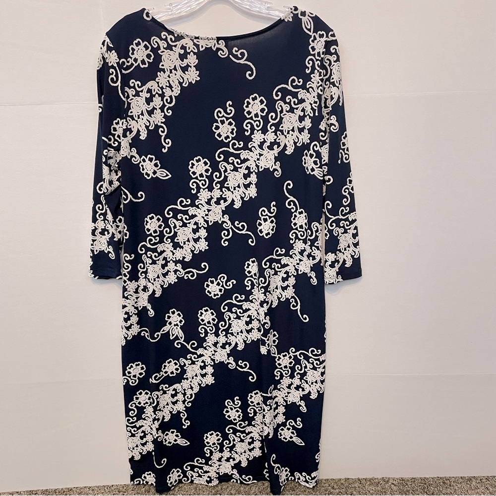 JM Studio by John Meyer Women’s Navy Blue & White 3/4 Sleeve Sheath Dress Sz 1X - Picture 2 of 9
